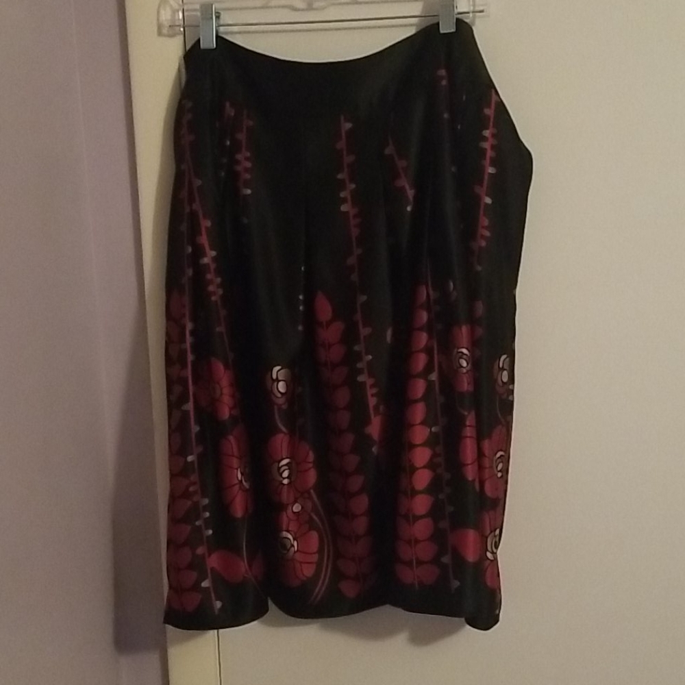 Mossimo Black Skirt with Red & Gold Floral Design